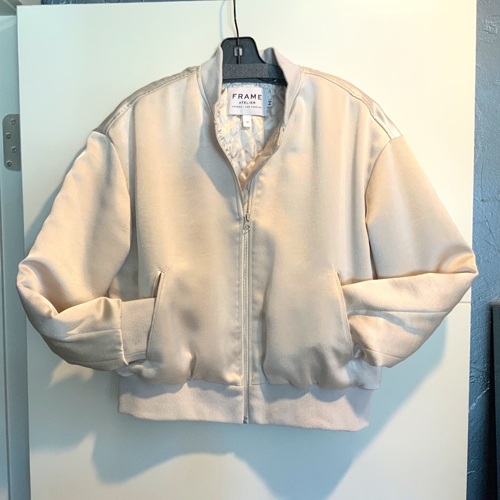 FRAME Denim/ Atelier satin bomber jacket! IVORY - size medium